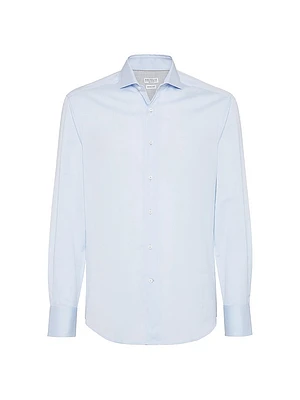 Twill Slim Fit Shirt with Spread Collar
