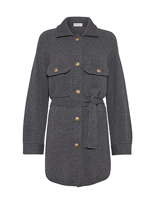 Virgin Wool, Cashmere and Silk English Rib Belted Cardigan