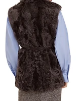 Wavy Shearling Vest with Leather Belt and Monili