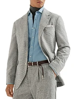 Silk Blend Flecked Prince of Wales Flannel Deconstructed Blazer