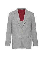 Silk Blend Flecked Prince of Wales Flannel Deconstructed Blazer