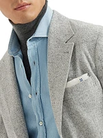 Silk Blend Flecked Prince of Wales Flannel Deconstructed Blazer