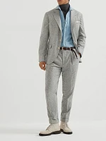 Silk Blend Flecked Prince of Wales Flannel Deconstructed Blazer