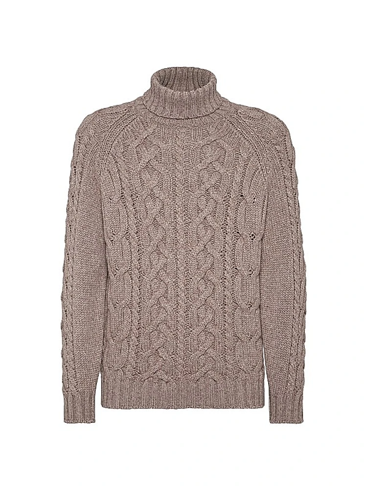 Cashmere Feather Yarn Cable Knit Turtleneck Sweater