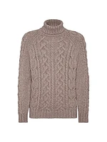 Cashmere Feather Yarn Cable Knit Turtleneck Sweater