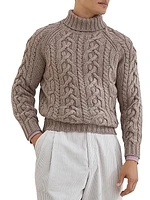 Cashmere Feather Yarn Cable Knit Turtleneck Sweater