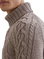 Cashmere Feather Yarn Cable Knit Turtleneck Sweater