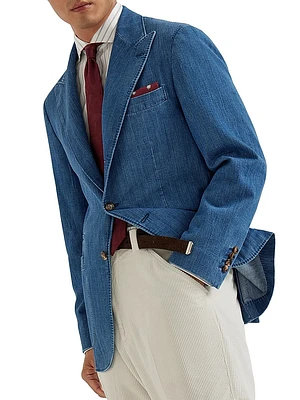 Old Denim Deconstructed Blazer with Peak Lapel