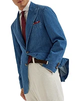 Old Denim Deconstructed Blazer with Peak Lapel