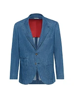 Old Denim Deconstructed Blazer with Peak Lapel