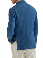 Old Denim Deconstructed Blazer with Peak Lapel