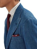 Old Denim Deconstructed Blazer with Peak Lapel