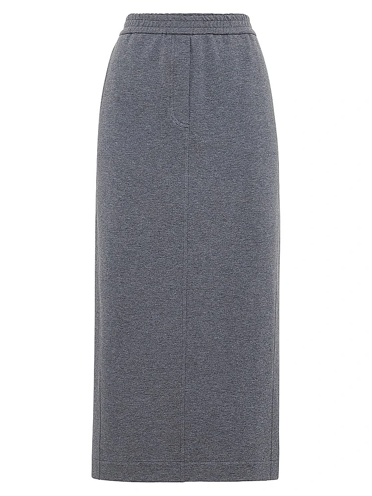 Stretch Cotton Lightweight French Terry Midi Track Skirt