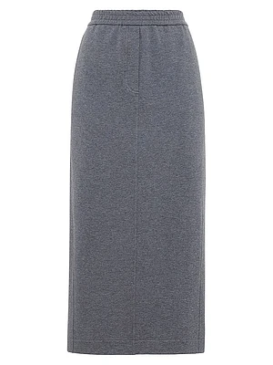 Stretch Cotton Lightweight French Terry Midi Track Skirt