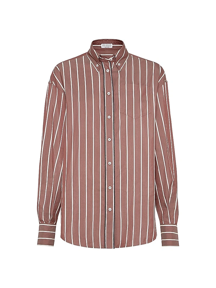 Striped Cotton And Silk Poplin Shirt With Shiny Trims