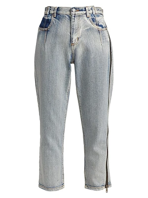 High-Rise Zip Detail Straight-Leg Jeans