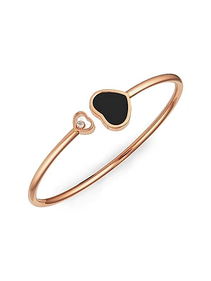 Happy Hearts 18K Rose Gold, Diamond & Black Onyx Bangle