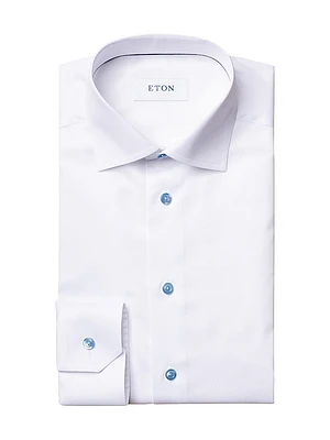 Contemporary-Fit Twill Dress Shirt with Blue Details