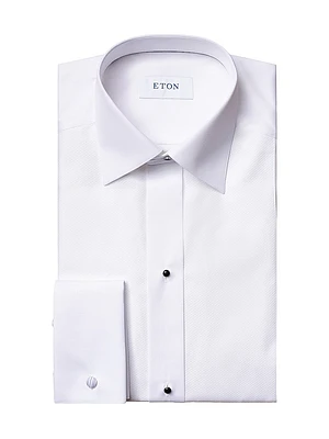 Slim-Fit Pique Long-Sleeve Cotton Dress Shirt