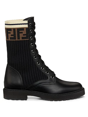 Rockoko Leather & Knit Combat Boots