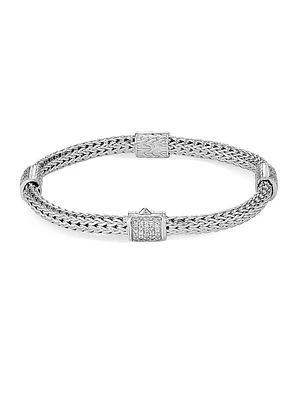 Classic Chain Sterling Silver & 0.73 TCW Diamond Four-Station Bracelet