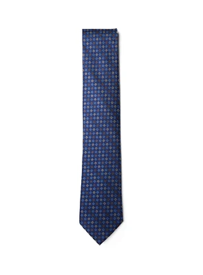 Beige Micro Squares Blue Tie