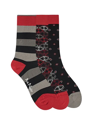 Trio chaussettes noires et rouges