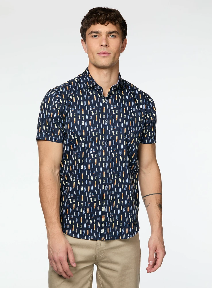 Chemise satinée à imprimé planches de surf