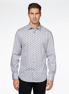 Multi Dots Print Stretch Shirt