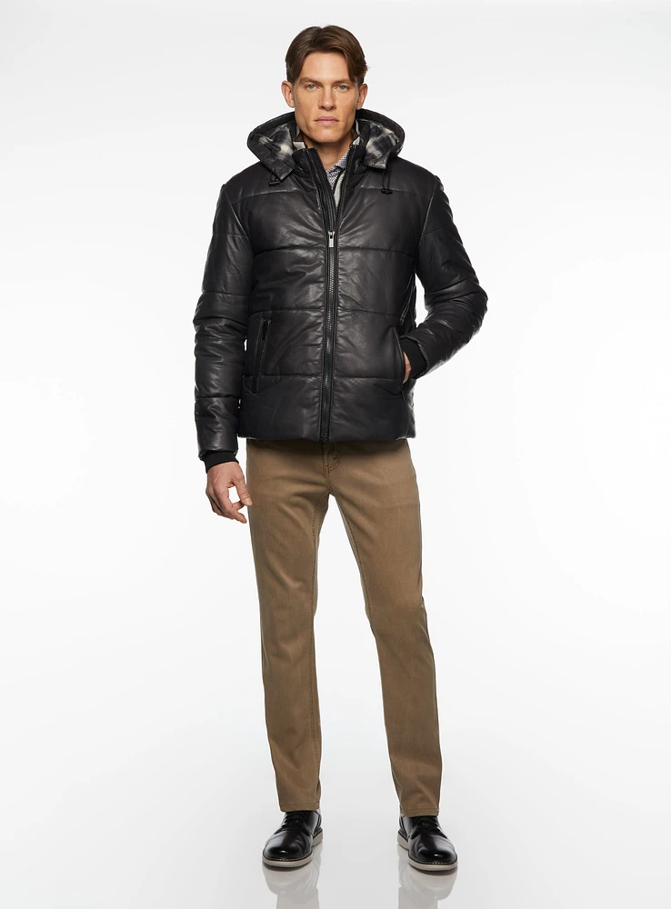 Manteau en cuir gris à capuchon