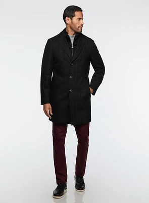 Pardessus noir à carreaux discrets