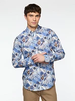 Chemise bleue à imprimé de feuilles