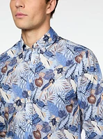 Chemise bleue à imprimé de feuilles