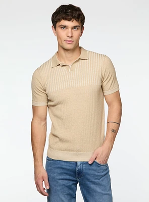 Polo beige en tricot côtelé