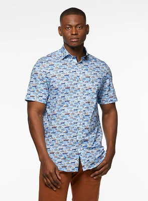 Chemise manches courtes imprimé de bateaux