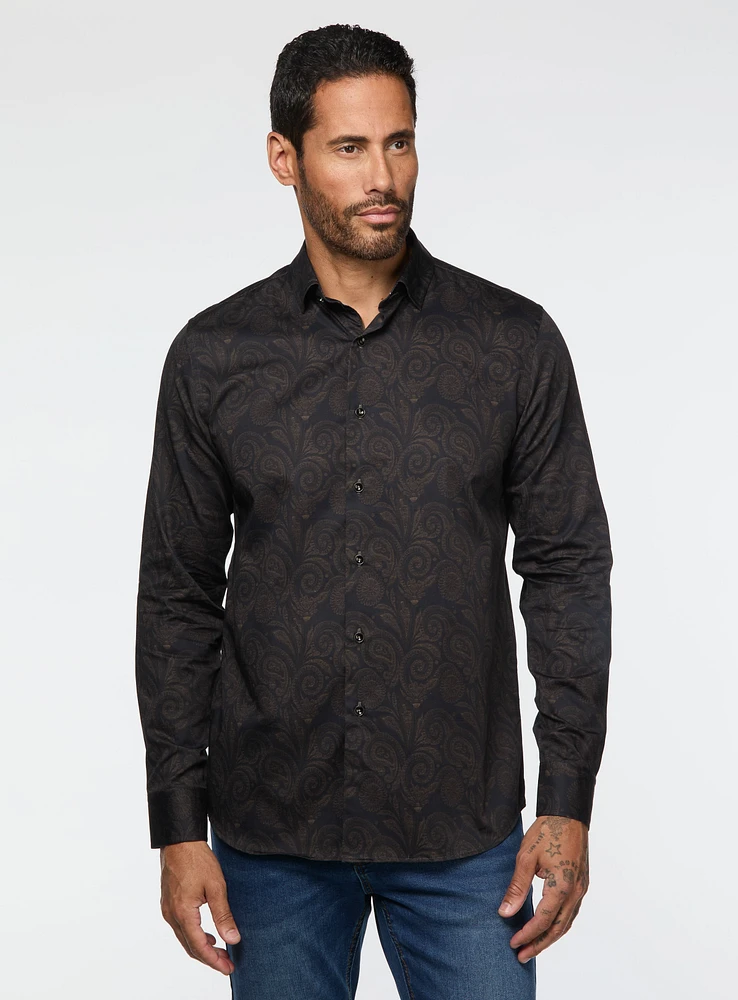 Chemise satinée marine à motif paisley