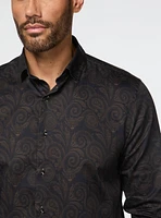 Chemise satinée marine à motif paisley