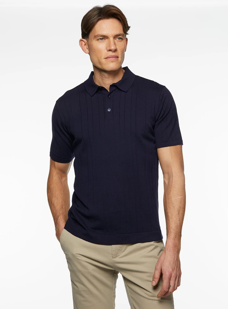 Solid Ribbed Knit Polo