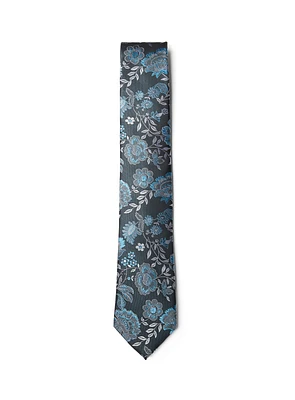 Cravate florale noire et turquoise