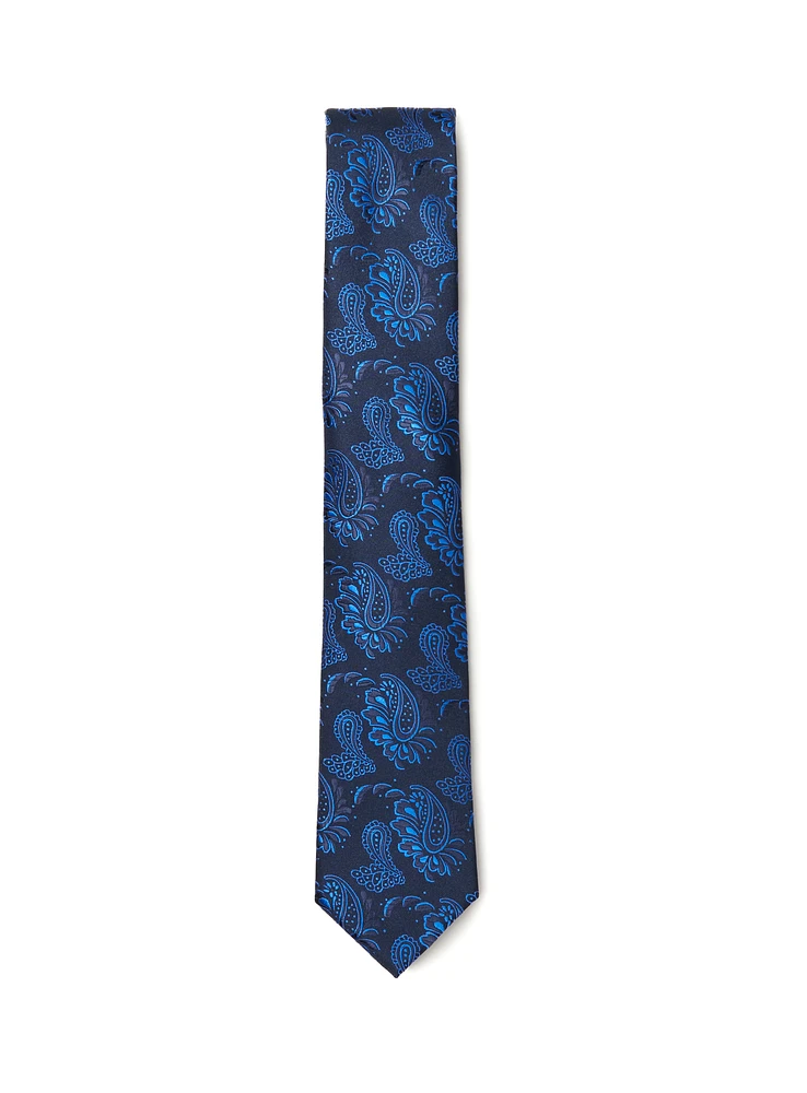 Cravate bleue royale à motif paisley
