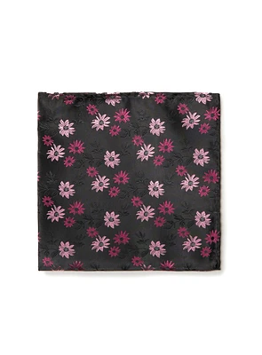 Pink Flowers Black Pocket Square