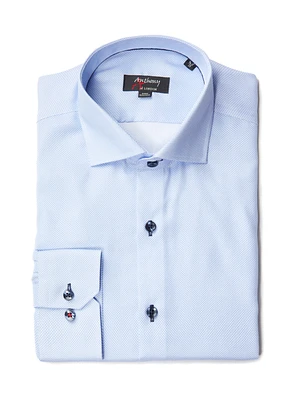 Chemise sans repassage bleue à effet de faux uni