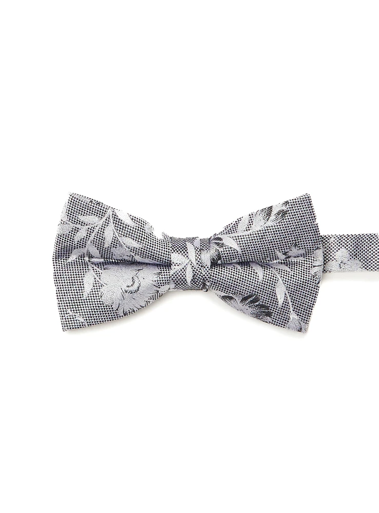Noeud papillon argent à fleurs