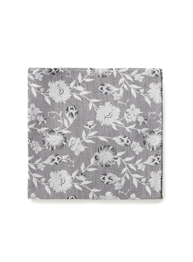 Mouchoir de poche argent à fleurs