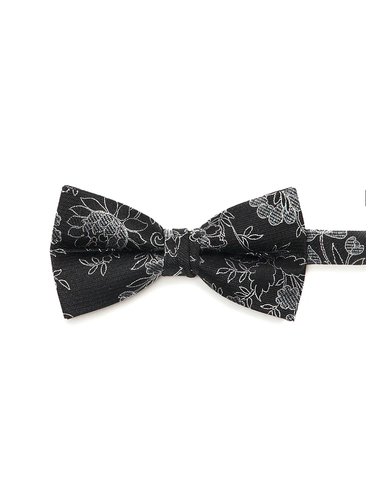 Noeud papillon noir à fleurs argentés