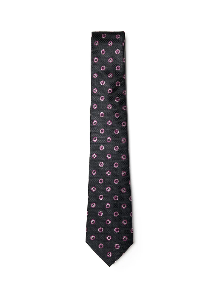 Cravate noire à pois roses deux tons
