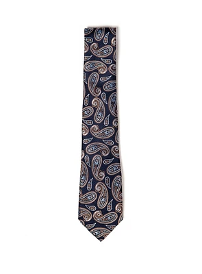 Cravate marine à motif paisley cognac