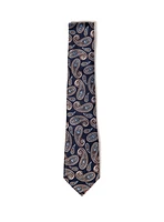Cravate marine à motif paisley cognac