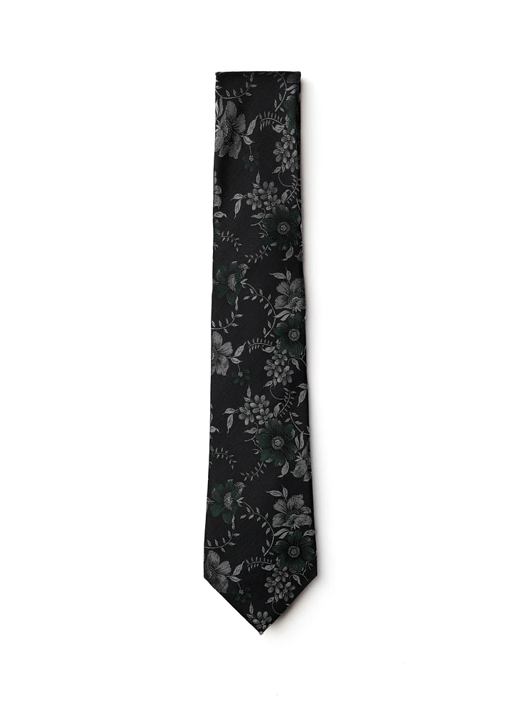 Black Tie With Green Flowers