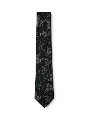 Black Tie With Green Flowers